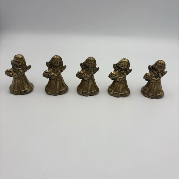Vintage Christmas Angel Candle Holders, Brass cast 2.5 inch high- Set If 5 - Picture 1 of 7
